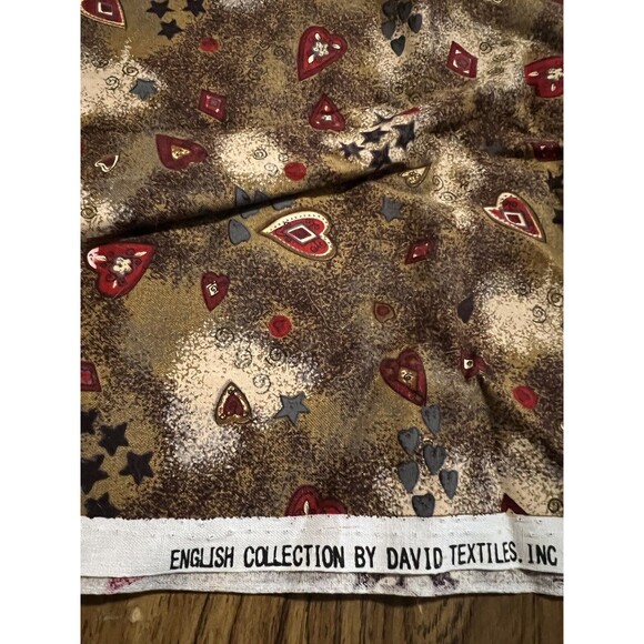 Rustic Folk Art Fabric - 40" X 18"  - Mossy Green With Stars And Hearts - Picture 1 of 7